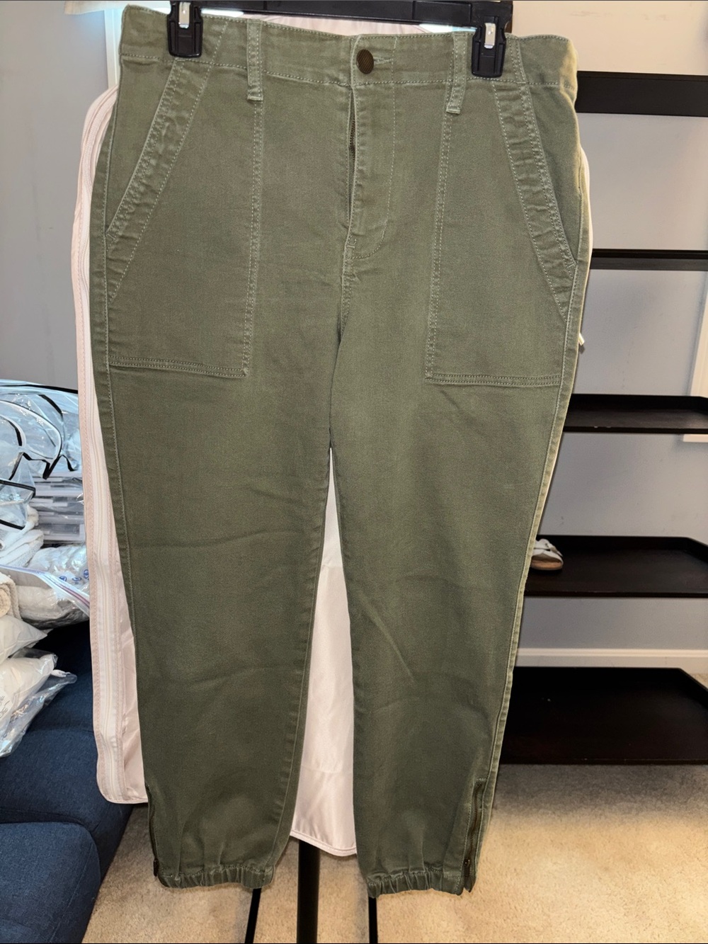 CAbi Olive Green Cropped Utility Pants